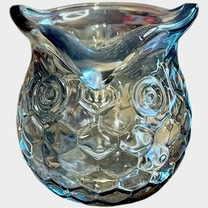 Small owl tea light holder, gray tinted glass, vintage, excellent condition
